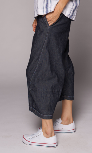 Close-up of the pocket on a pair of  denim pants.